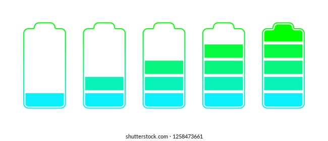 Full charge energy for mobile phone. A set of icons of the information state of the battery. Vector illustration.