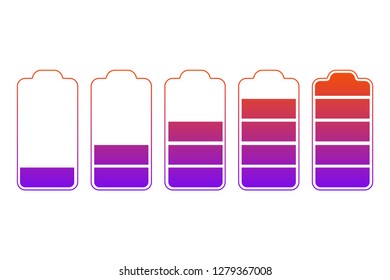 Full charge energy for mobile phone. A set of icons of the information state of the battery. Vector illustration.