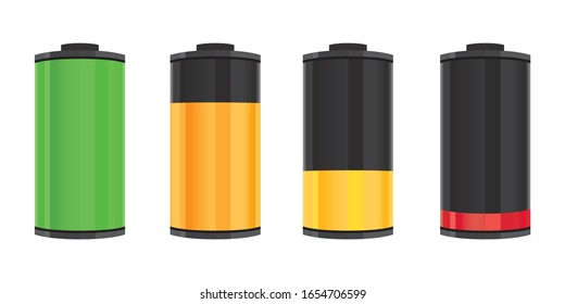 Full Charged Vector, High to Low Battery Power Level, Power Bank, Power Level, Power Wall Screen, Low Battery Alert, Full Battery Alert, Fully Charged Icon, Electronic, Green, Vector Illustration