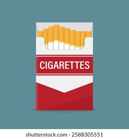 Full cigarette pack. Bad addiction, tobacco and nicotine product. Smoking kills, unhealthy lifestyle. Red and white pack, mockup. Smoke problem. No smoking. flat vector illustration