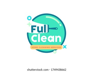 Full Clean Logo. Home Cleaning Service Mark. Housekeeping, Shine, Cleaner Icon. Corporate Identity Logotype, Company Graphic Design. Bubbles And Sparkles Icons. Wash, Swirl, Laundry, Cleaning Company