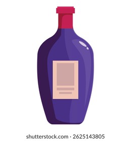 Full closed glass bottle of wine with blank label is standing