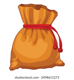 Full cloth bag tied with red rope is waiting to be opened