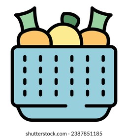 Full colander icon outline vector. Cooking sieve. Crockery pasta color flat