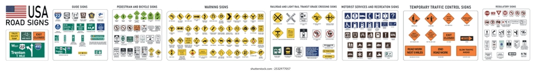 Full collection of hundreds of different highly detailed and fully editable vector Traffic-Road Sign Collection.