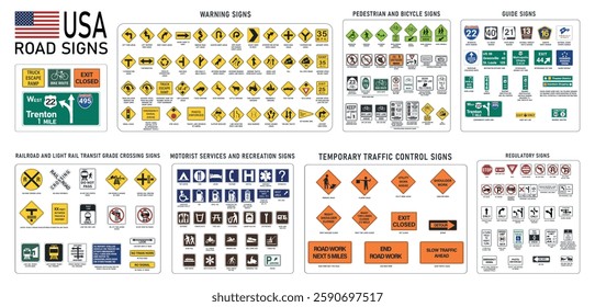 Full collection of hundreds of different highly detailed and fully editable vector Traffic Road Sign Collection.