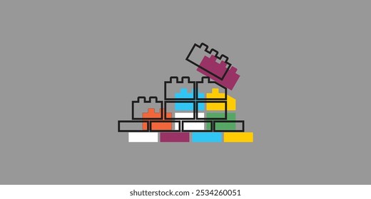 full collor building blocks logo design premium vector