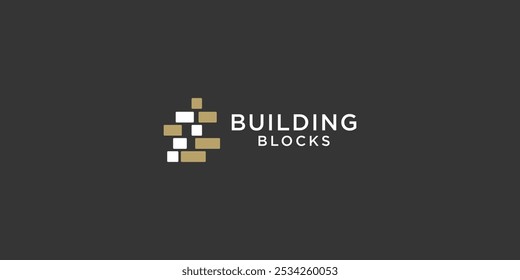 full collor building blocks logo design premium vector