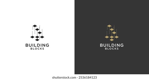 full collor building blocks logo design premium vector