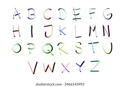 Full color 3D ABC alphabet letters without background