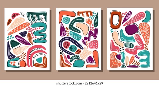 Full color abstract boho shape set