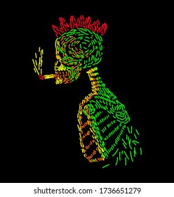 
full color abstract illustration of a smoking skull. suitable to be used as clothes, jackets, covers, banners and others