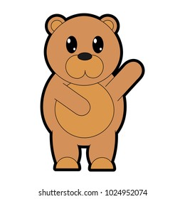 full color adorable bear wild animal with hand up