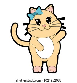 full color adorable female cat animal with hand up