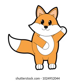 full color adorable fox wild animal with hand up