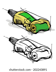Full color and black and white draw of tube. Vector illustration.