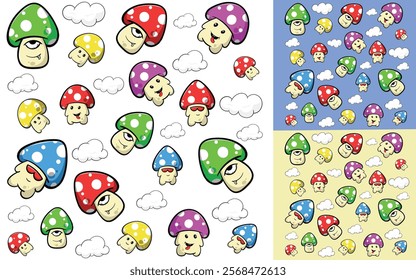 Full color cartoon mushroom pattern design vector, eps 10, editable.