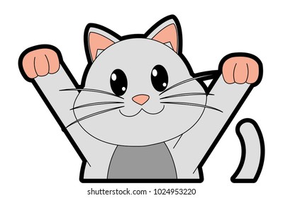 full color cat cute animal with hands up