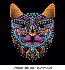 full color cat zentangle vector