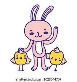full color chicks with rabbit animal to easter celebration