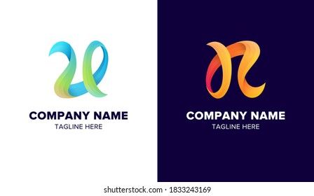Full color, colorful vector logo, abstract sign, letter U, letter R