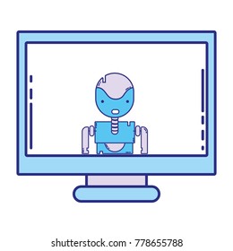 full color computer technology with screen and robbot design vector illustration