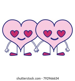 full color couple heart in love kawaii cartoons