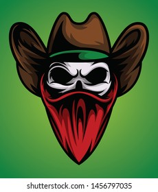 Full color Cowboy Skull with Red Bandana Vector Illustrations