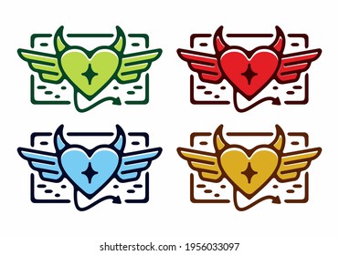Full color of devil love sign with horn and wings design