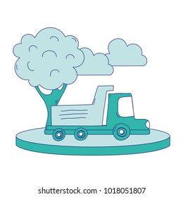 full color dump truck in the city with clouds and tree