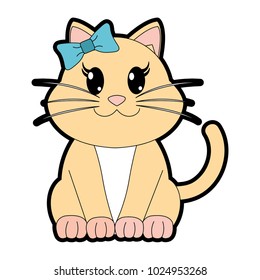 full color female cat cute animal with ribbon bow