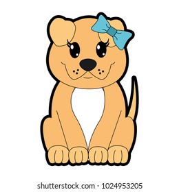 full color female dog cute animal with ribbon bow