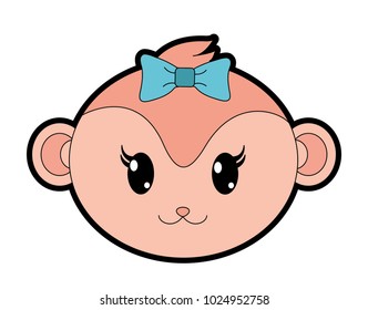 full color female monkey head cute animal