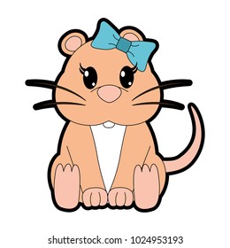 full color female mouse cute animal with ribbon bow