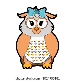 full color female owl cute animal with ribbon bow