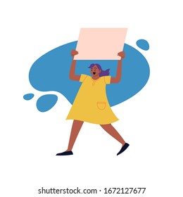 Full color flat illustration of a person protesting with a smooth form on the background