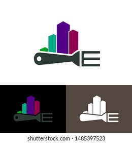 full color fork building logo design