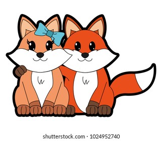 full color fox couple cute animal together