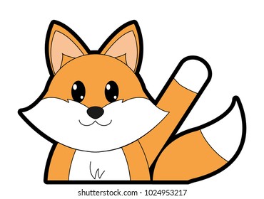 full color fox cute animal with hand up