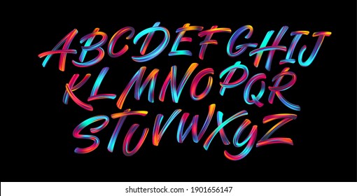 Full color handwriting paint brush lettering latin alphabet letters  Vector illustration EPS10