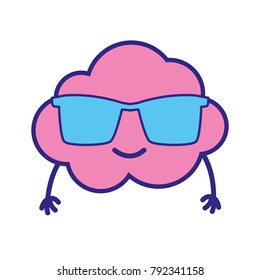 full color happy and cute cloud kawaii weather with sunglasses
