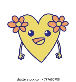 full color happy heart with flowers kawaii with arms