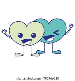 full color happy hearts couple kawaii cartoon