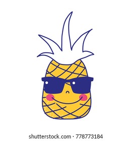 full color happy pineapple fruit with sunglasses kawaii