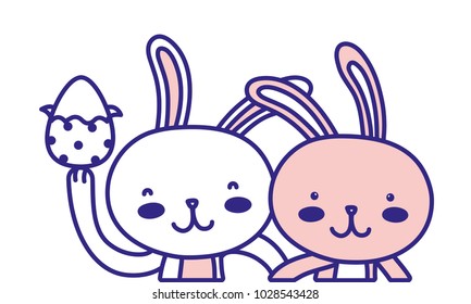 full color happy rabbit couple together with egg easter
