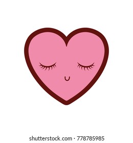 full color heart kawaii symbol of love with closed eyes