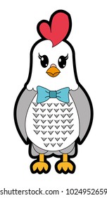 full color hen cute animal with ribbon bow