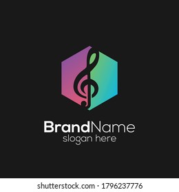 full color hexagon music note logo design, Music note logo Colorful design inspiration