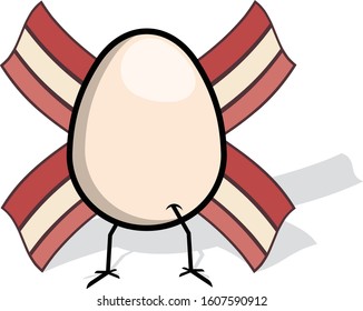 Full color illustrated funny cartoon style vector character graphic design of egg and bacon strips with chicken legs and feet Template Easy to Edit