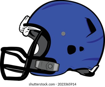 Full Color Illustration Of Blank Modern American Football Helmet Side View Drawing. Eps Vector Graphic Design. Easy To Edit.